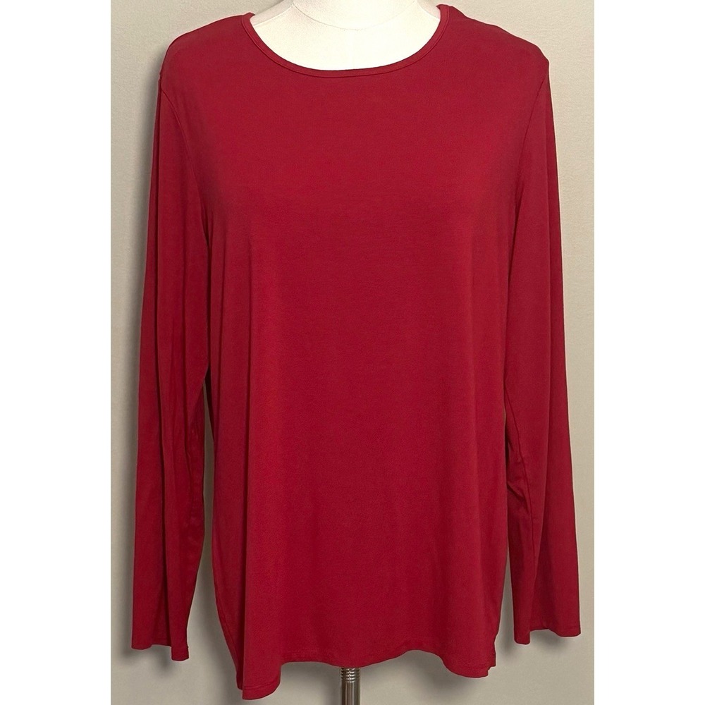 Chico's Red Rayon Stretch Knit Round Neck Long Sleeve Pullover Top Women 2